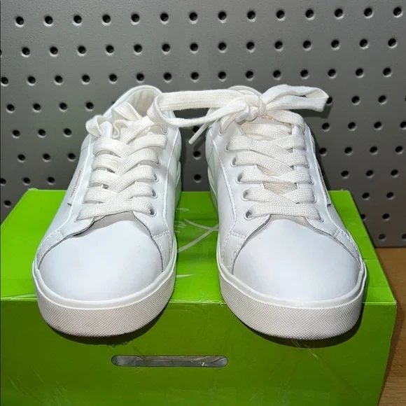 Sam Edelman White Leather Sneakers Size 9 Lace Up Casual Shoes Minimal Classic - Picture 5 of 6